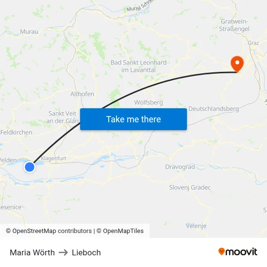 Maria Wörth to Lieboch map