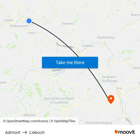 Admont to Lieboch map