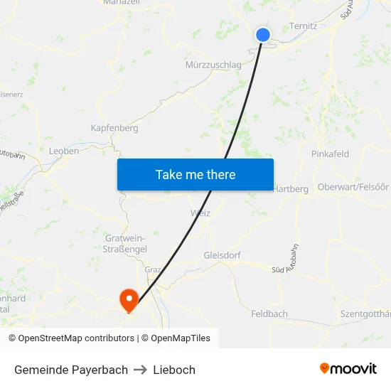 Gemeinde Payerbach to Lieboch map