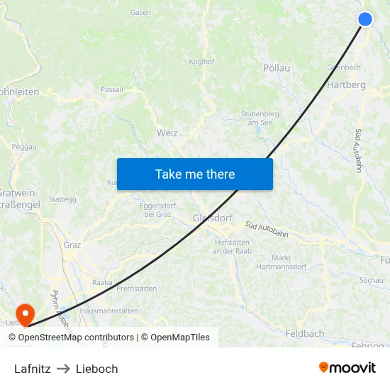 Lafnitz to Lieboch map