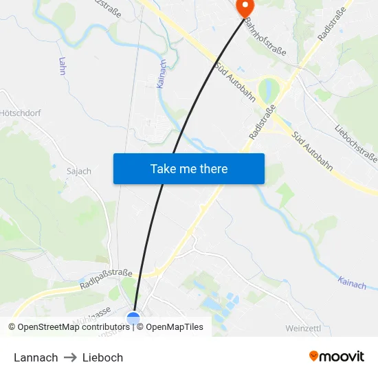 Lannach to Lieboch map