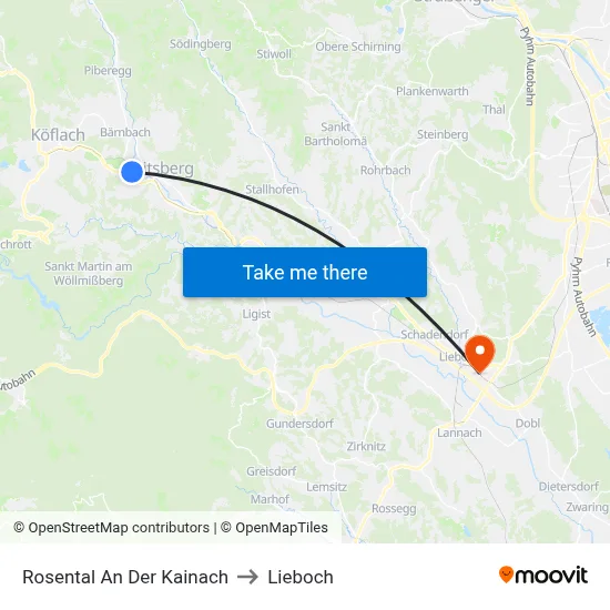Rosental An Der Kainach to Lieboch map