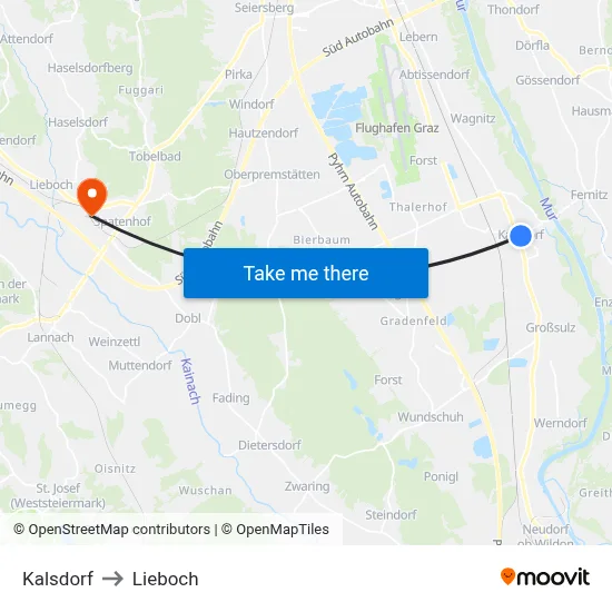 Kalsdorf to Lieboch map