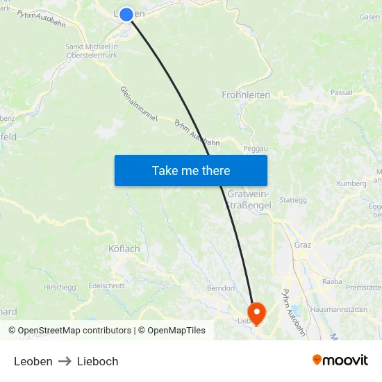Leoben to Lieboch map
