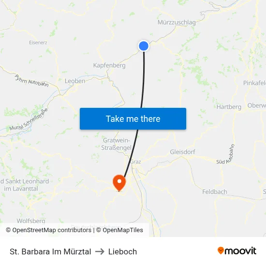 St. Barbara Im Mürztal to Lieboch map