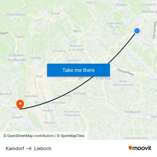 Kaindorf to Lieboch map