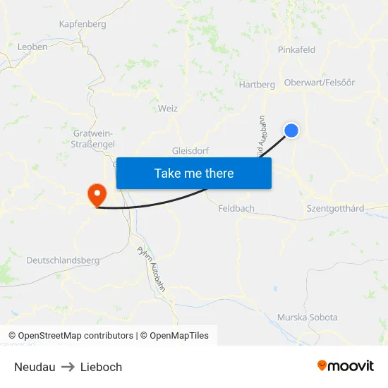 Neudau to Lieboch map
