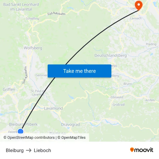 Bleiburg to Lieboch map