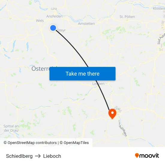Schiedlberg to Lieboch map