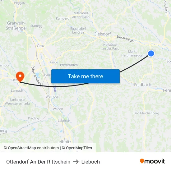 Ottendorf An Der Rittschein to Lieboch map
