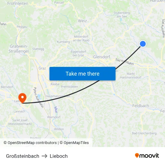 Großsteinbach to Lieboch map