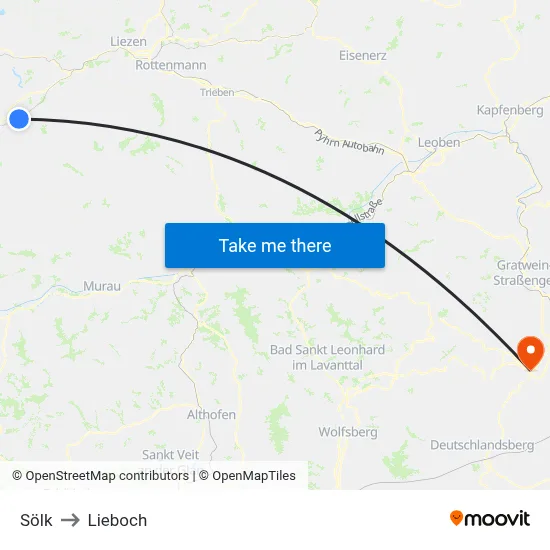 Sölk to Lieboch map