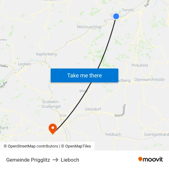 Gemeinde Prigglitz to Lieboch map