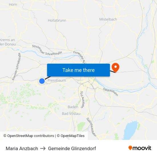 Maria Anzbach to Gemeinde Glinzendorf map