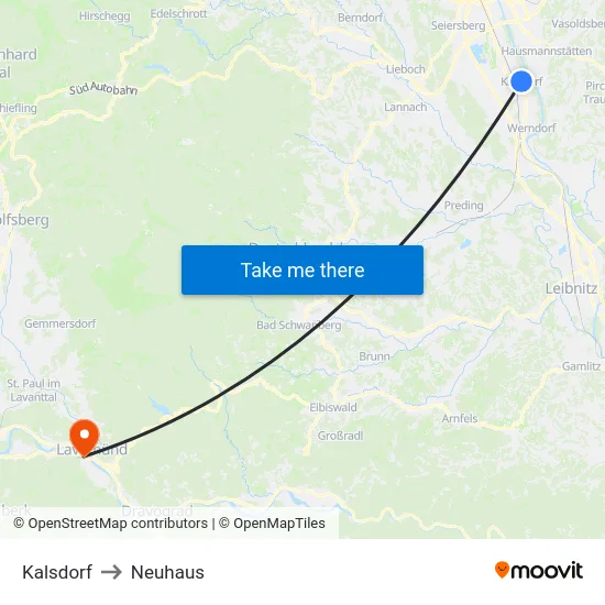 Kalsdorf to Neuhaus map