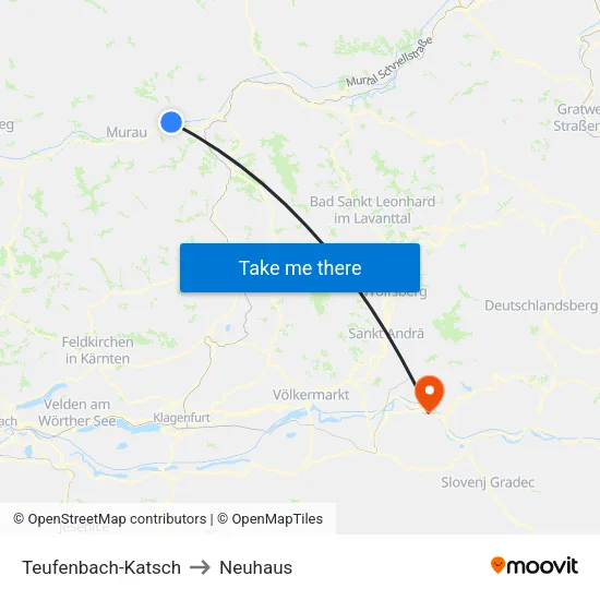 Teufenbach-Katsch to Neuhaus map