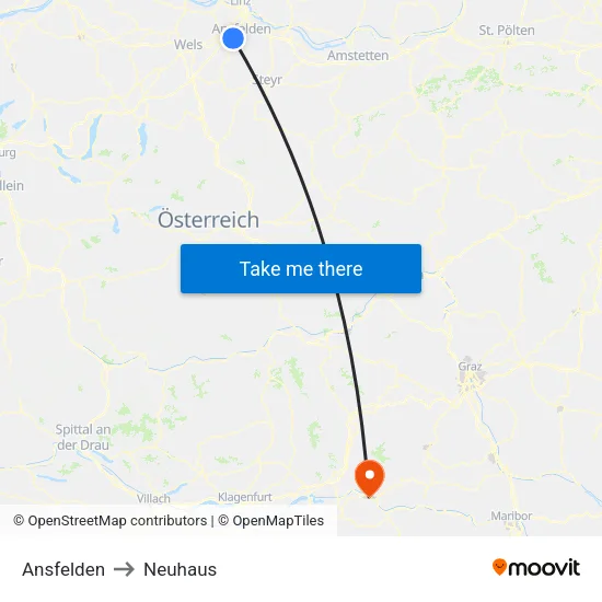Ansfelden to Neuhaus map