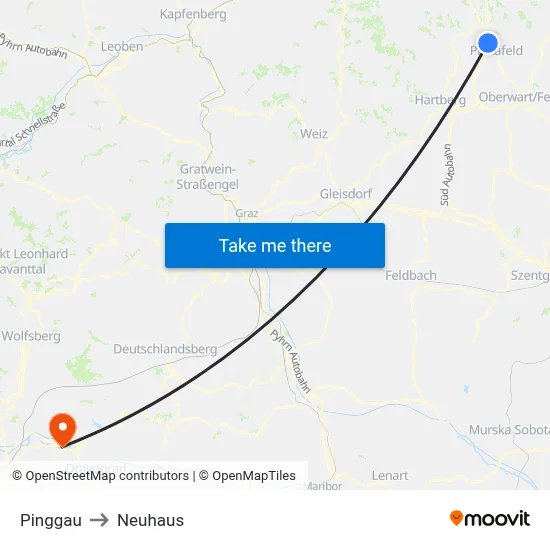 Pinggau to Neuhaus map