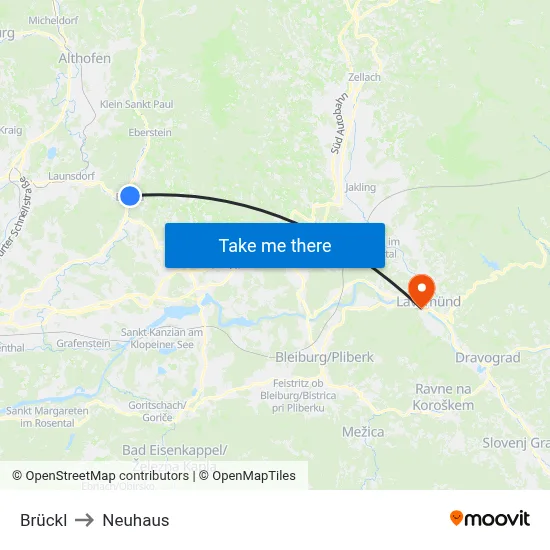 Brückl to Neuhaus map