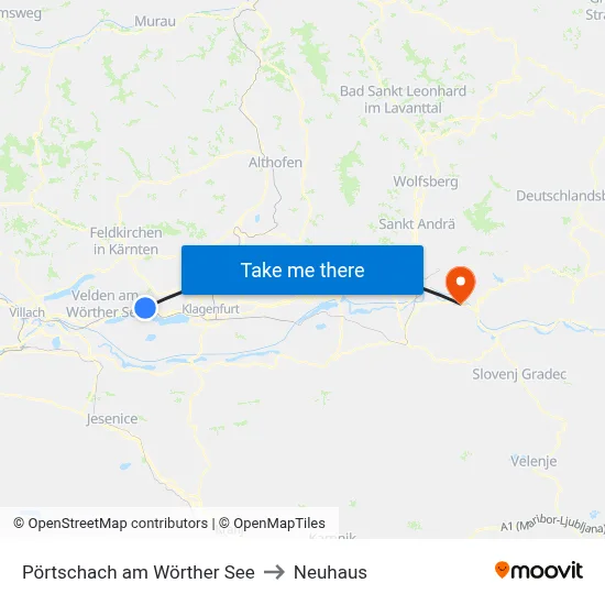 Pörtschach am Wörther See to Neuhaus map