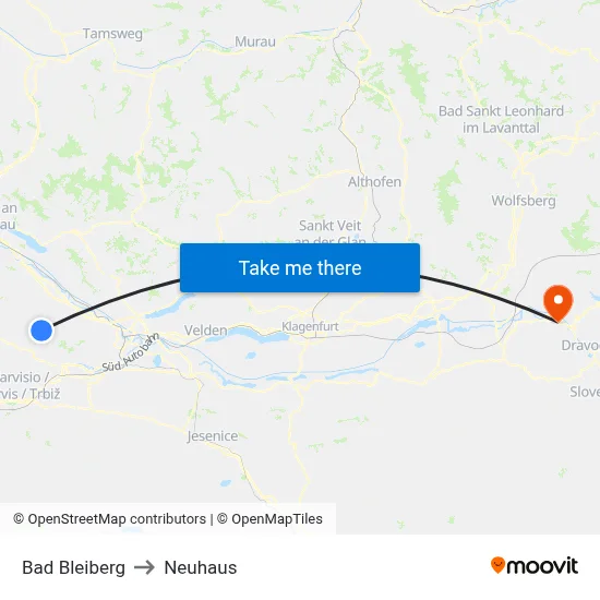Bad Bleiberg to Neuhaus map