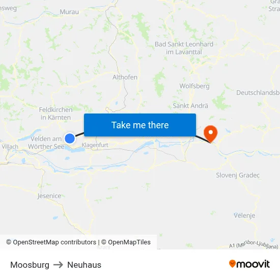 Moosburg to Neuhaus map