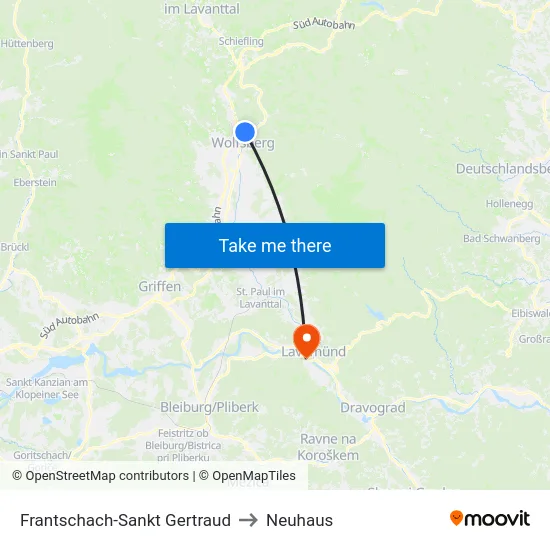 Frantschach-Sankt Gertraud to Neuhaus map