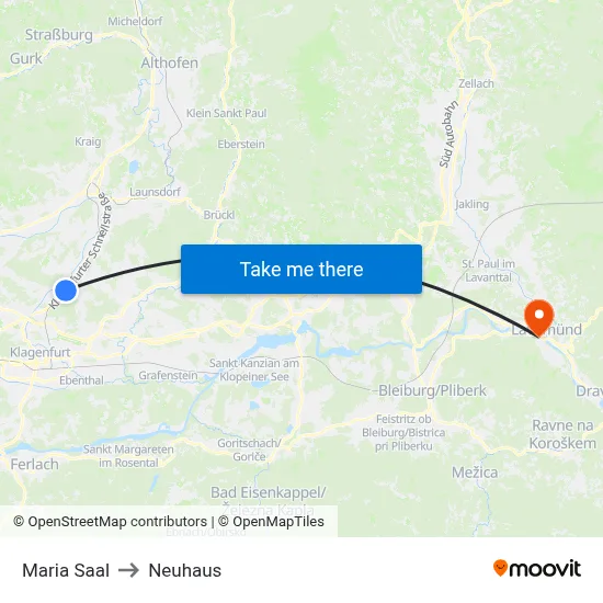 Maria Saal to Neuhaus map