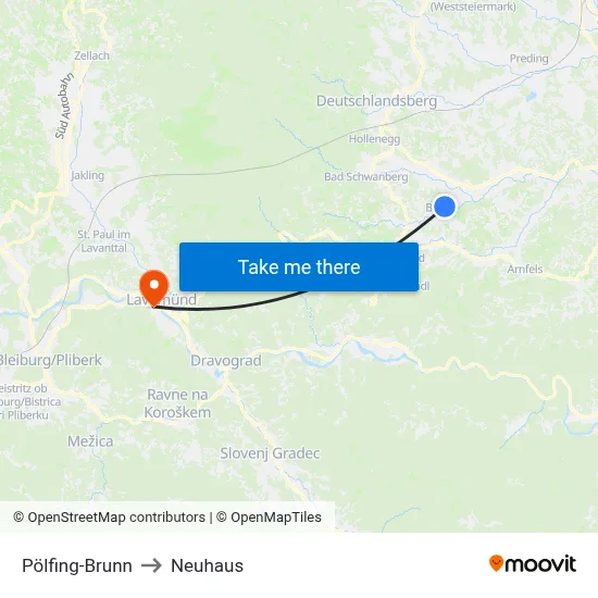 Pölfing-Brunn to Neuhaus map