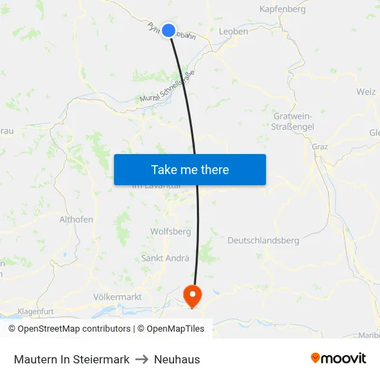 Mautern In Steiermark to Neuhaus map