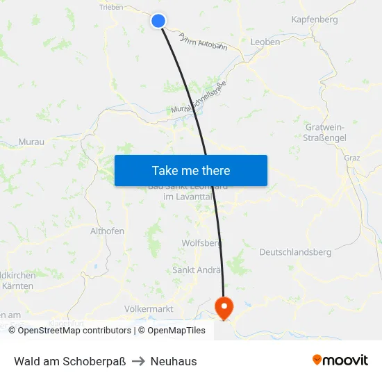 Wald am Schoberpaß to Neuhaus map