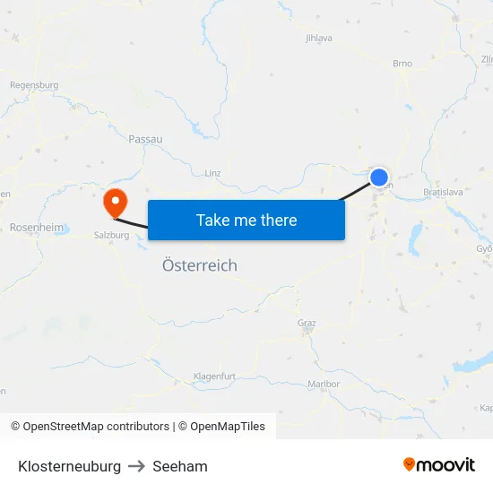 Klosterneuburg to Seeham map