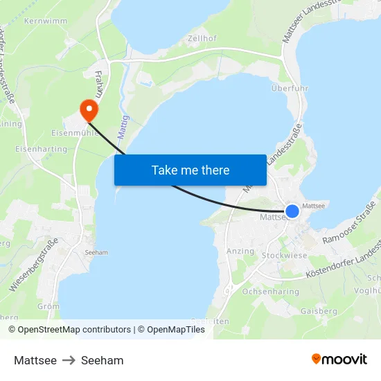 Mattsee to Seeham map