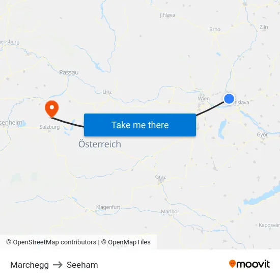 Marchegg to Seeham map