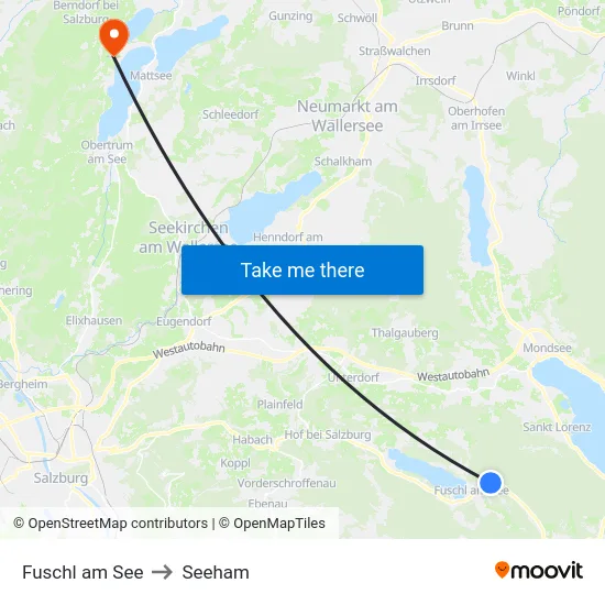 Fuschl am See to Seeham map