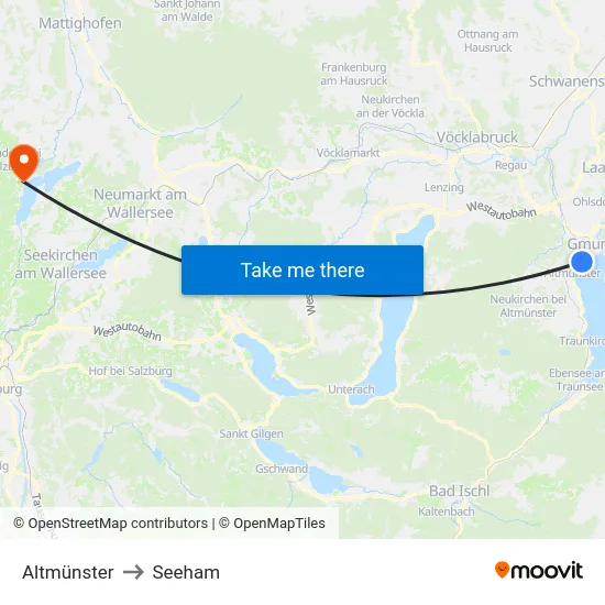 Altmünster to Seeham map