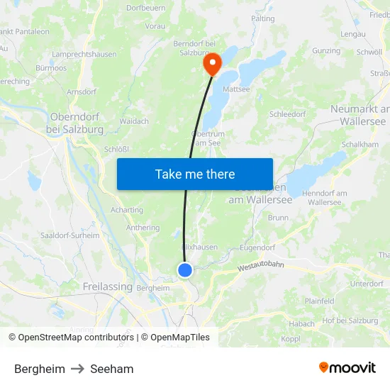 Bergheim to Seeham map