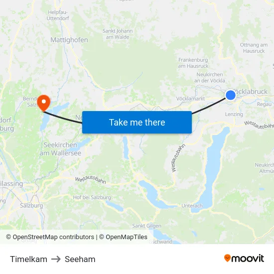 Timelkam to Seeham map
