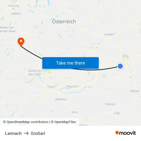 Lannach to Großarl map