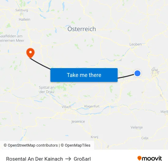 Rosental An Der Kainach to Großarl map