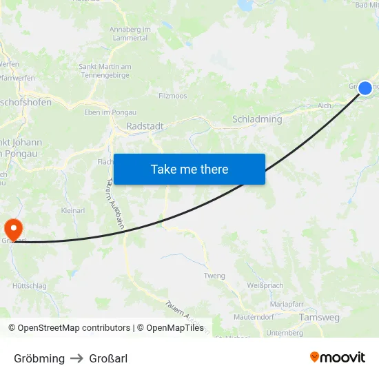 Gröbming to Großarl map