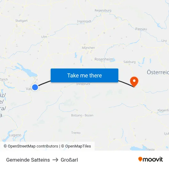 Gemeinde Satteins to Großarl map