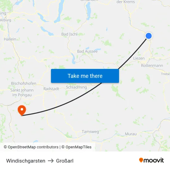 Windischgarsten to Großarl map