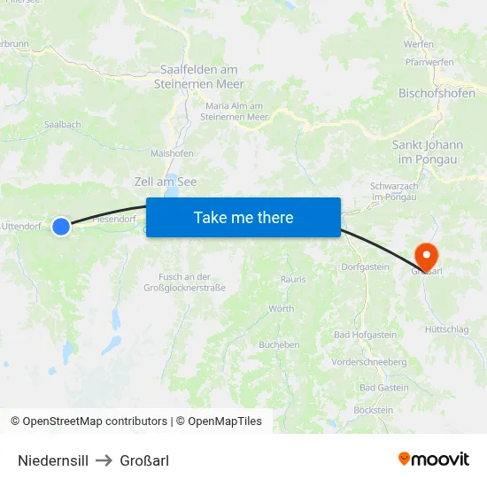 Niedernsill to Großarl map
