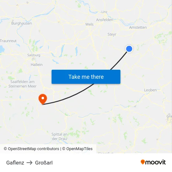 Gaflenz to Großarl map