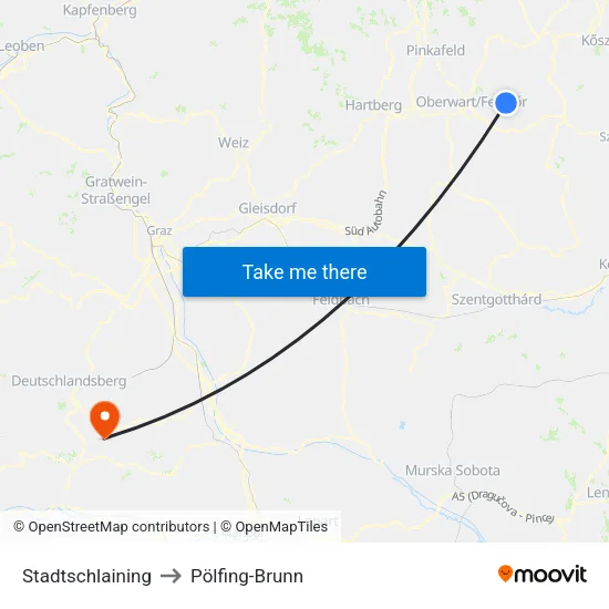 Stadtschlaining to Pölfing-Brunn map