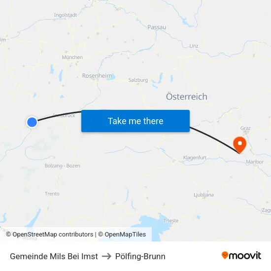 Gemeinde Mils Bei Imst to Pölfing-Brunn map