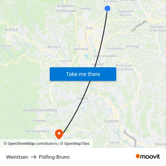Weinitzen to Pölfing-Brunn map