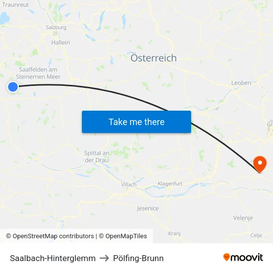 Saalbach-Hinterglemm to Pölfing-Brunn map