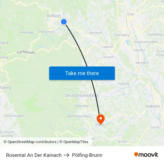 Rosental An Der Kainach to Pölfing-Brunn map